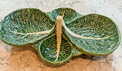 Buy Vintage Ceramic Green Cabbage Leaf Condiment Dish/Serving Platter Large Majolica • 18.17£