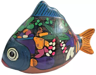 Buy Painted Mexican Art Pottery Folk Art Red Clay Fish Talavera 6.5  • 11.65£