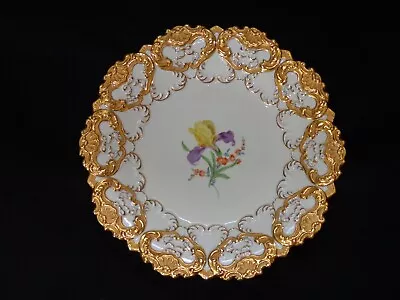 Buy Antique Meissen Porcelain Heavy Gold Rococo Cabinet Plate With Iris Medallion • 349.46£