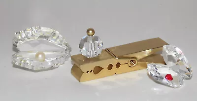 Buy 2 BEAUTIFUL VINTAGE SMALL GLASS / CRYSTAL OYSTERS And Metal & Crystal Paperclip • 12.99£