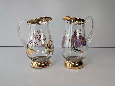Buy 2 Vintage Glass Milk Jugs Hand Painted, Cottagecore, Floral, Romanian Glass • 11.99£