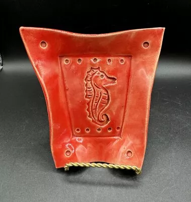 Buy Art Pottery Small Trinket Dish Seahorse Glazed Red Artist Signed Ocean Theme • 17.52£