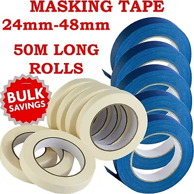 Buy Masking Tape Indoor Outdoor Diy Painting Decorating Easy Tear 50m Blue Uv White • 9.45£