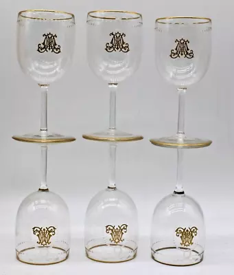 Buy Set Of 6 Crystal Monogram Port Wine Sherry Glasses Gold Rim French Or Bohemian • 186.38£