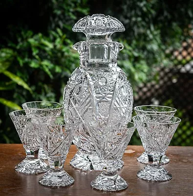 Buy Antique Cut Glass Cocktail Decanter Set With Six Glasses • 140£