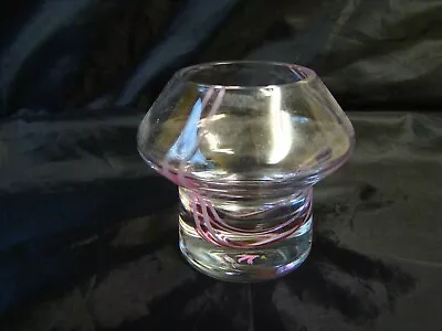 Buy Caithness Heavy Art Glass Vase Bowl Tea Light Pink Swirls Within Clear Glass • 12£