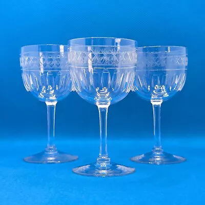 Buy Edwardian Sherry / Port Glasses, Trio, Etched & Lens Cut, Antique Glassware • 28£