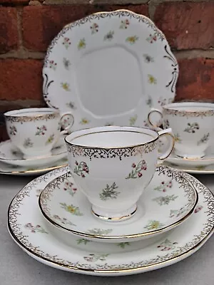 Buy Vintage Salisbury Bone China Part Tea Set Part Hand Painted Flowers & Gilt Rim • 20£
