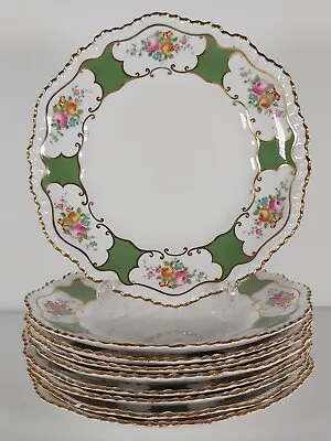 Buy Nine Antique Crown Staffordshire Dessert Plates, Floral Gilded 21x21cm • 97£