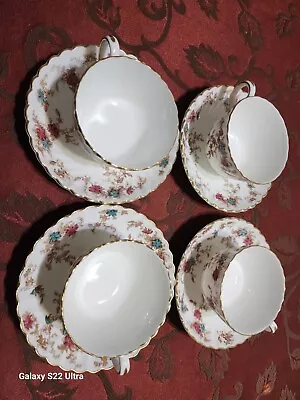 Buy Vintage Set Of 4 MINTON Bone China  Ancestral   Tea Cups & Saucers Eccellent • 46.60£