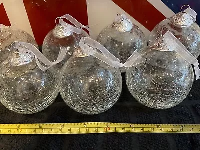 Buy 7 Large Clear  Crackle Glass Christmas Baubles Xmas Decorations • 24.99£