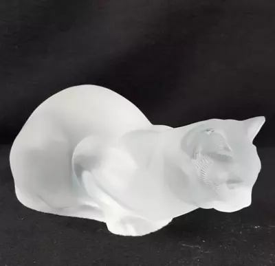 Buy Lalique France 9  Frosted Crystal Laying Crouching Cat Chat Couche Signed VTG • 256.28£