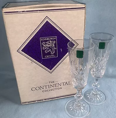 Buy Pair Of Edinburgh Crystal Champagne Glass Flutes Goblets Continental Collection • 12.70£