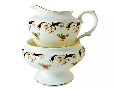 Buy Crown Staffordshire Sugar Bowl & Milk Jug Creamer Wentworth Pattern Pink Rose • 5.95£