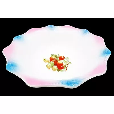 Buy SC Co Akron Pink & Blue Scalloped Edge Antique Serving Bowl Cherries 10.5  1940s • 37.27£