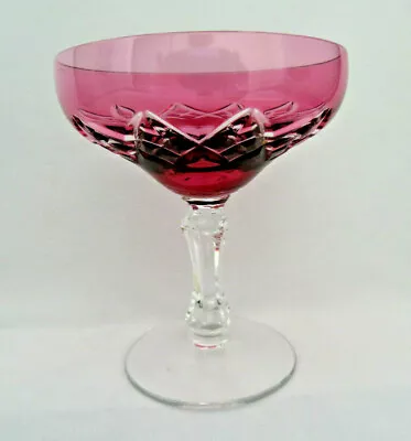 Buy Bohemian Czech Cranberry Pink Cased Crystal Cut 2 Clear Champagne Sherbet Goblet • 34.48£