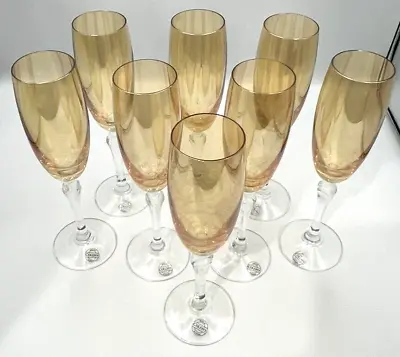 Buy 8 Bohemian Czech Crystal Champagne Flutes Wine Glass Amber Colony Stemware • 100.41£