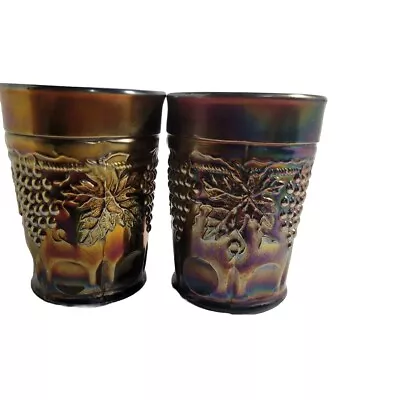 Buy **2 Antique Northwood  GRAPE & CABLE  Amethyst Carnival Glass Tumblers  • 27.96£