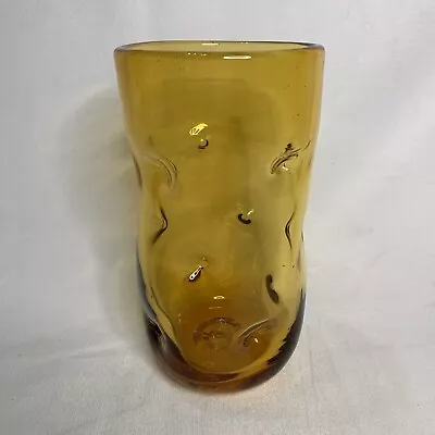 Buy Blenko Yellow 6  Tumbler Pinch Dimple Drinking Glass 16 Oz MCM Vintage • 22.65£