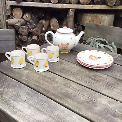 Buy Laura Ashley Hens 1995 Rustic Hand Decorated Sponge Ware Plates Mugs Teapot • 55£