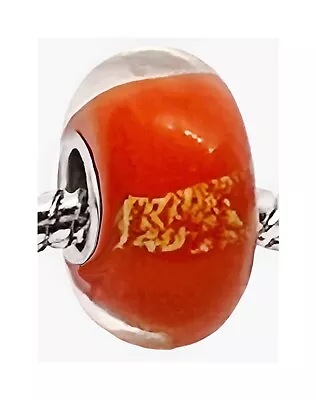 Buy Yummy Orange Lamp Work Glass Bracelet Bead Charm With Single 925 Silver Core • 3.40£