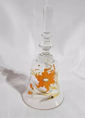 Buy Crystal/glass Bell W/floral Design 7 1/2  Tall Collectible Decorative Orange • 23.30£