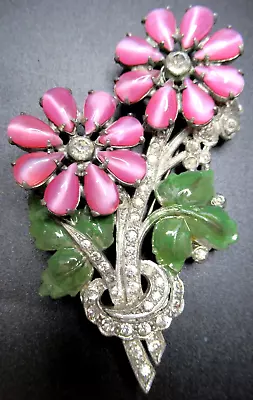 Buy Gorgeous Pink Glass Cabochon Rhinestone Enamel Flower Pot Metal Vintage Brooch • 74.55£