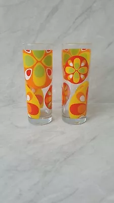 Buy Vintage Retro Flower Daisy Floral Tall Drinking Glasses Tumblers Hippie X2 • 17.99£