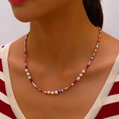 Buy Beads Seed Colorful Necklace Handmade Fashionable Summer Holiday UK • 5.19£