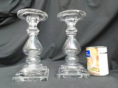 Buy Pair Of Heavy Large Clear Glass Baluster Taper/Pillar Candle Holders • 38£