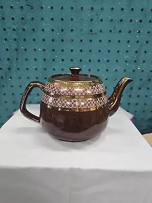 Buy Vintage Arthur Wood England Marbled Gold Leaf Floral Brown, Pink Ceramic Teapot • 27.95£
