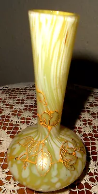 Buy Antique, Moser Glass Splatter Soliflore Vase With Hand-painted Gold Gilt, 1890 • 186.72£