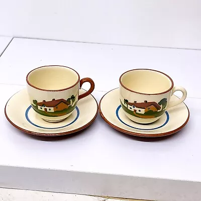 Buy 2 X Vintage Dartmouth Pottery Devon Motto Ware Tea Cups And Saucer Plates • 12.99£