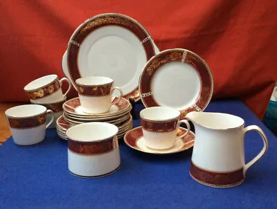 Buy Royal Staffordshire Elizabethan Burgundy Gold China Tea Set, 20 Pieces • 70£