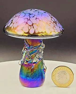 Buy Neo Art Glass Handmade Purple Iridescent Mushroom Decor Paperweight Ornament • 19£