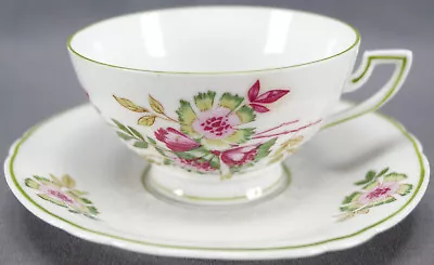 Buy Weimar Pink & Green Flowers Porcelain Tea Cup & Saucer Circa 1905 - 1924 • 18.64£