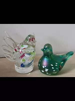 Buy Glass Bird Bundle Signed Phoenician Malta Iridescent & Millifiori Paperweight  • 19.99£