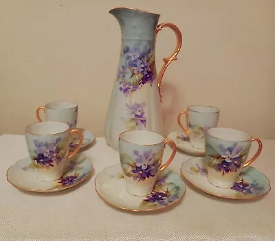 Buy Antique Bavarian Ewer Server With 5 Demitasse Cups  And Saucer Set • 97.85£