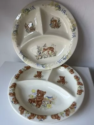 Buy Vintage Children’s Plate Plates Bone China Ceramic Divided Deer Teddy Bear X2 • 15£