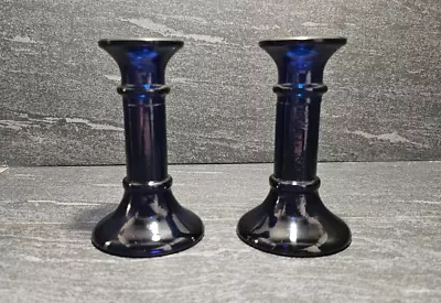 Buy Pair Of  Moulded Cobalt Blue Glass Candlesticks • 19.99£