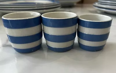 Buy Three Cornishware Egg Cups 1 Smaller Blue White, Green Back Stamp • 10£