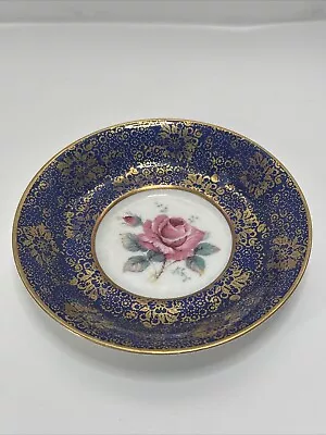 Buy Paragon Bone China A869 Big Pink Rose Cobalt & Gold  Saucer Double Warrant • 83.83£