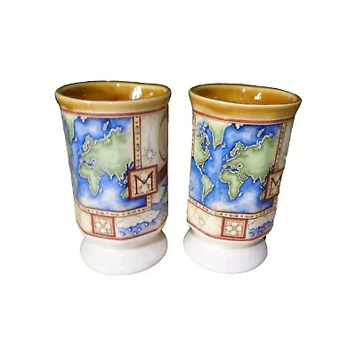 Buy 2x Presingoll Pottery Footed Mugs Cornish Millennium World Map Vintage Rare • 12.99£