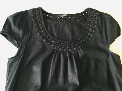 Buy M&S Marks & Spencer Black Embroidered Flowy Top - Size 10 • 3.50£