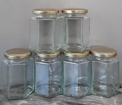 Buy 280ml/12oz Hexagonal Glass Jars For Chutney, Jam, Marmalade, Screw Lids Caps X 6 • 10£