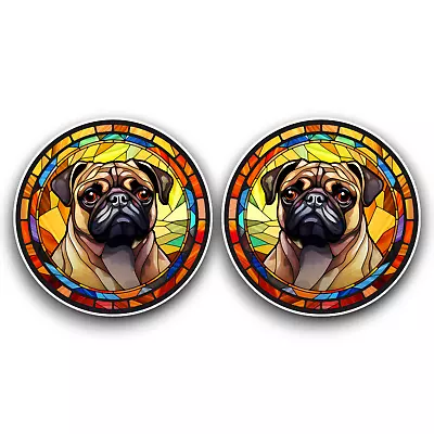 Buy 2x Small Cute Pug Puppy Dog Stained Glass Window Effect Vinyl Sticker Decal 60mm • 2.59£