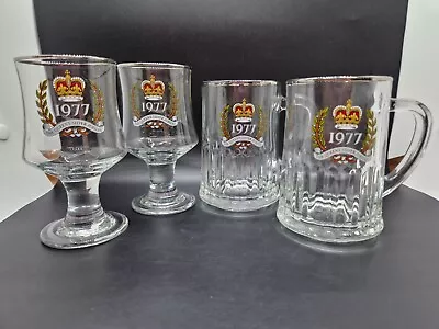 Buy Commemorative Silver Jubilee 1977 Clear Glass 2 Goblets And 2 Tankards • 9.60£