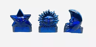 Buy Sun Moon Star Candle Holders Cobalt Blue Glass Votive Tealight Celestial Vintage • 29.82£