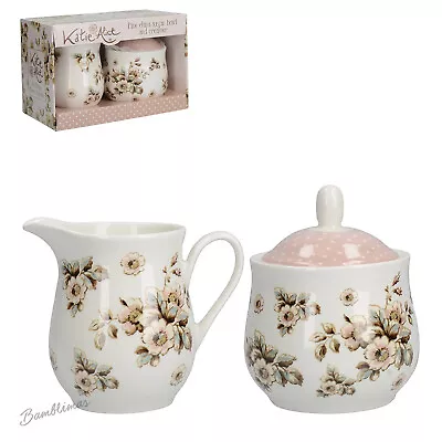 Buy Katie Alice Cottage Flower Shabby Chic Porcelain Sugar Bowl & Creamer Fine China • 14.95£