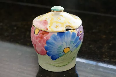 Buy Grays Pottery - Abstract Floral Hand Painted Jam Jar & Cover - Pat.A2120 C.1930 • 24.95£